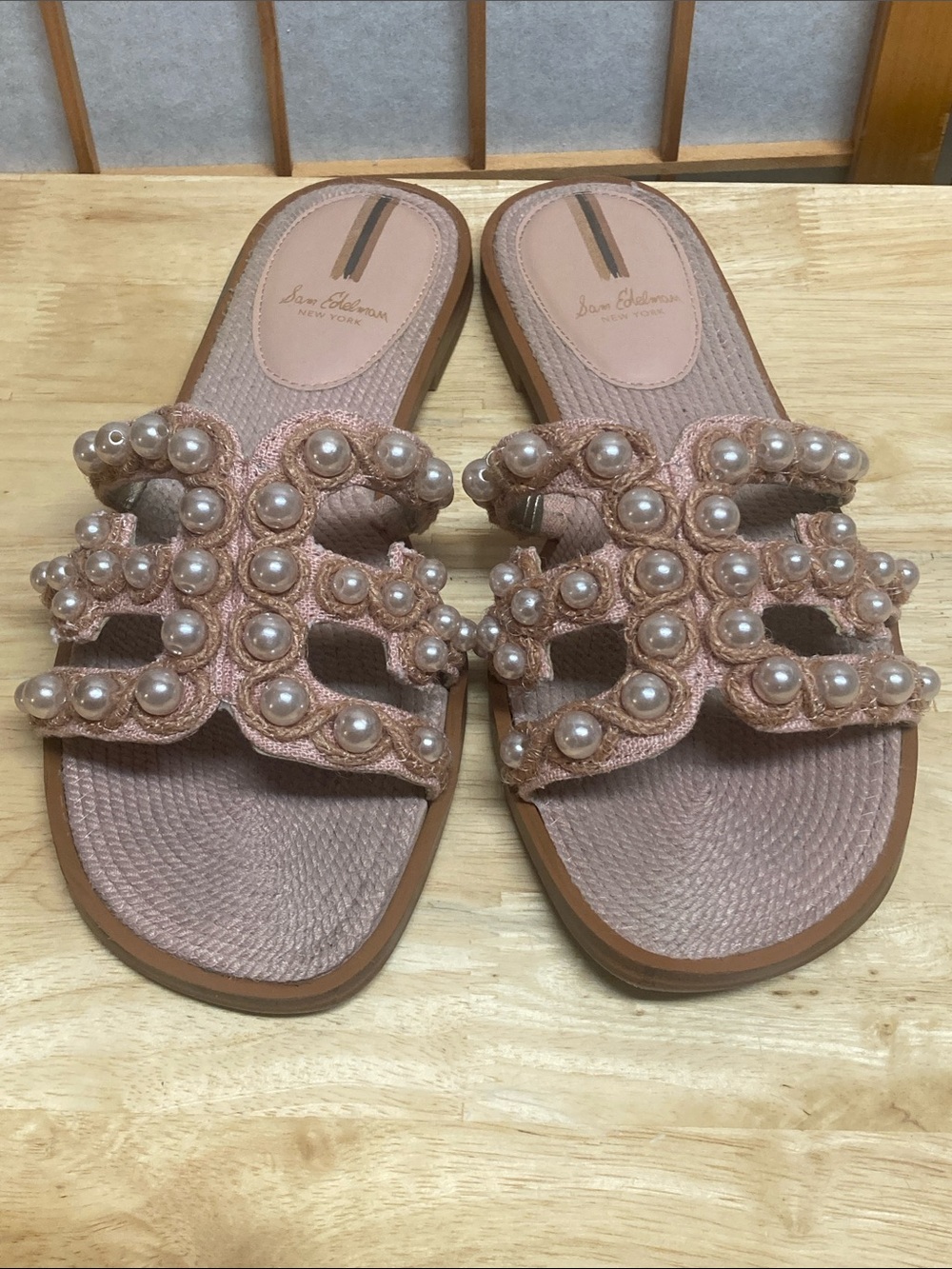 Sam Edelman Women's Bay Pearl Embellished Slide Sandals Pink Size 9